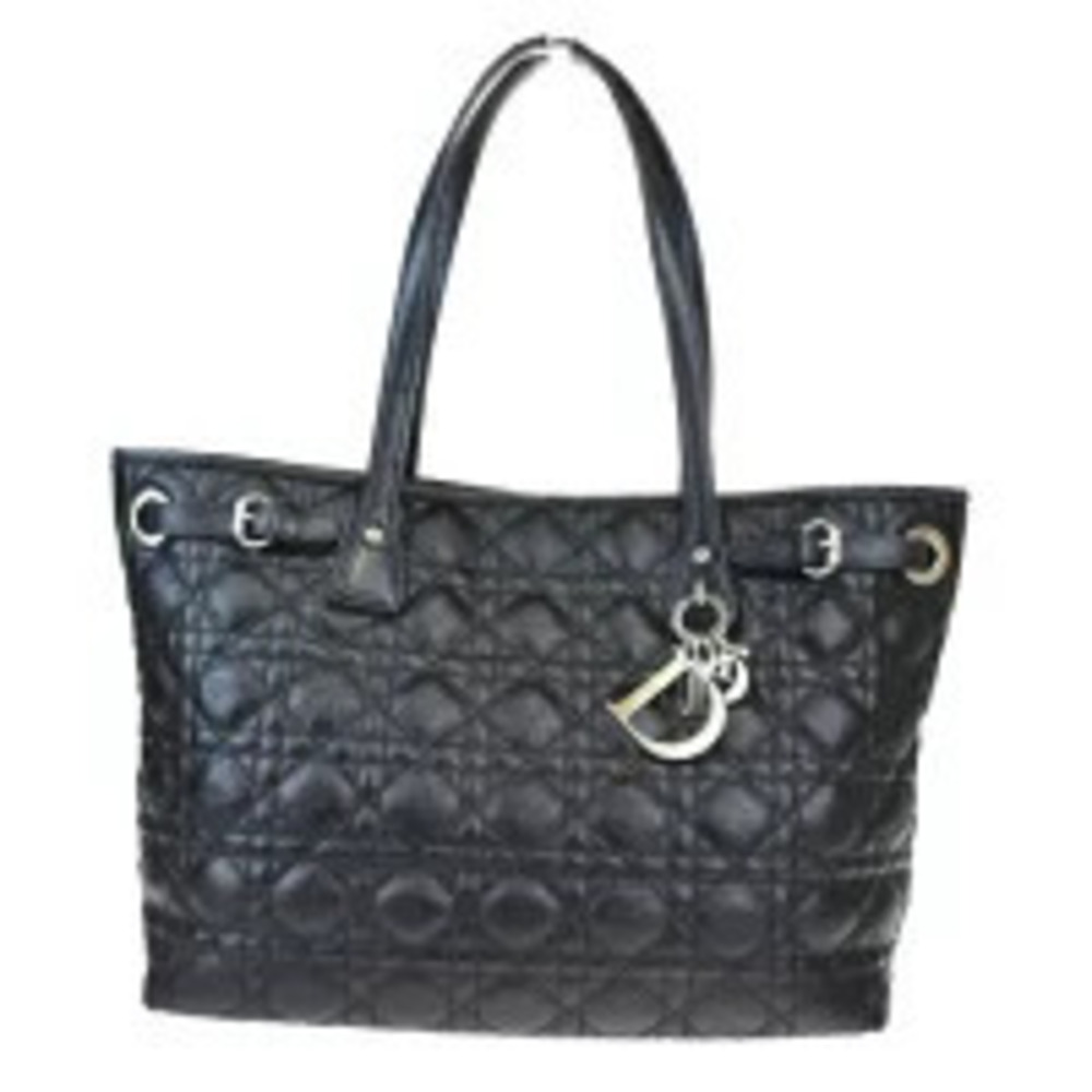 Christian Dior Panarea Shoulder Bag Tote Cannage Black Canvas